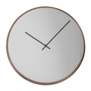 Breiley Round Minimal Mirrored Wall Clock In Rose Gold Frame